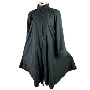 Size 2 Searle Vintage 1980s Long Swing Coat Jacket Black Silk (?) Oversize USA U